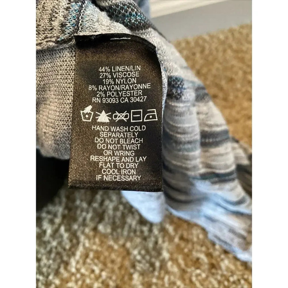 Nic + Zoe Medium Gray Blue Open Front Duster Cardigan Sweater Boho Women Geo - Picture 11 of 13